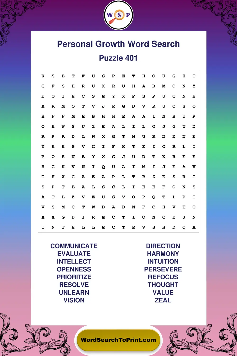 Personal Growth Word Search Puzzle 401