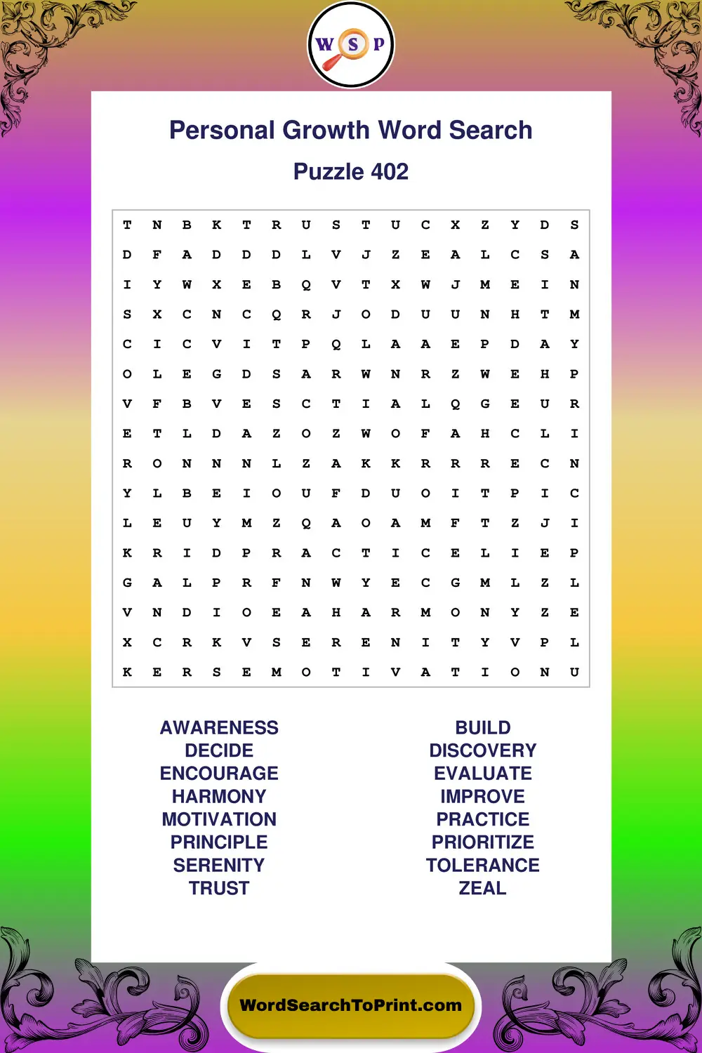 Personal Growth Word Search Puzzle 402