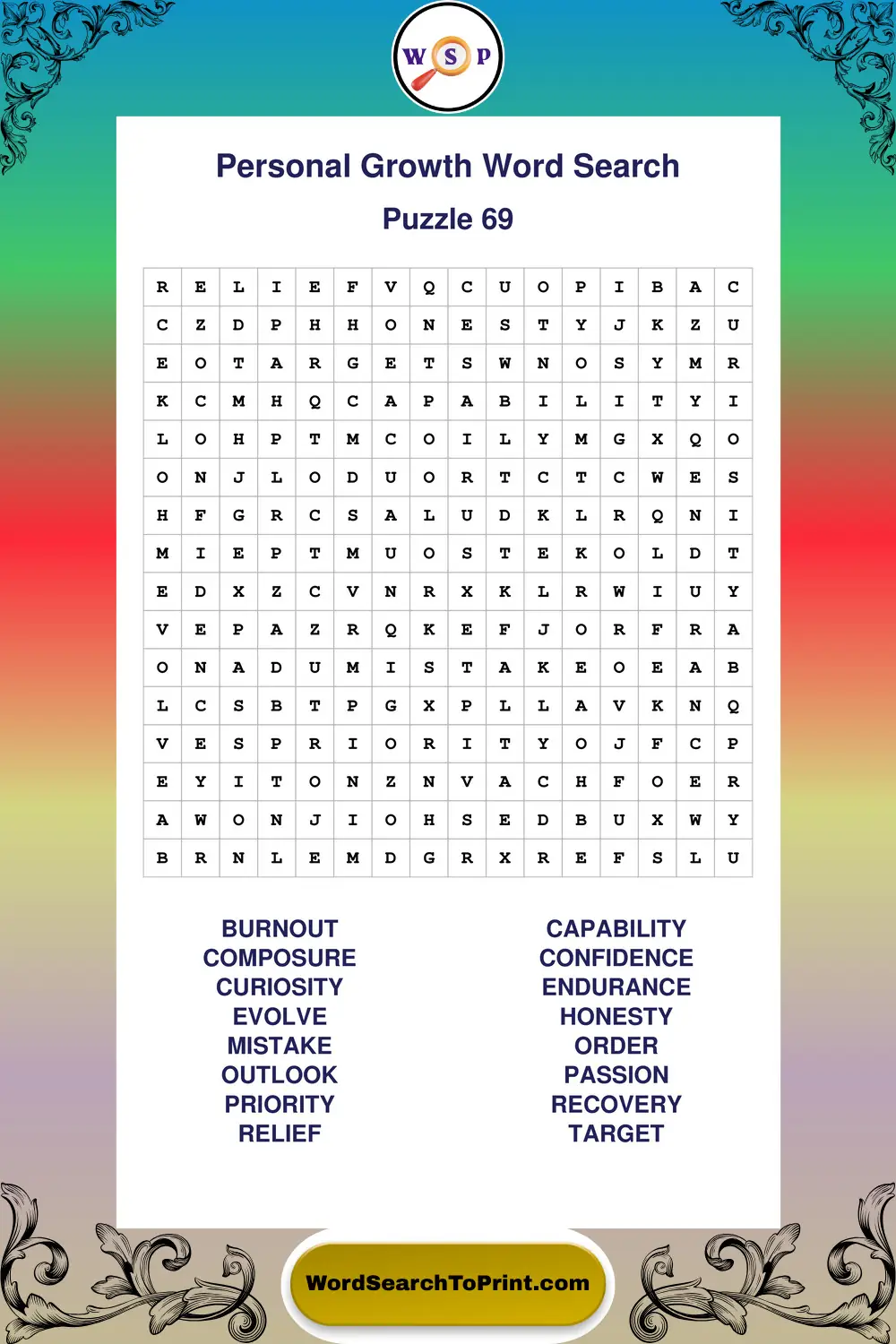 Personal Growth Word Search Puzzle 69