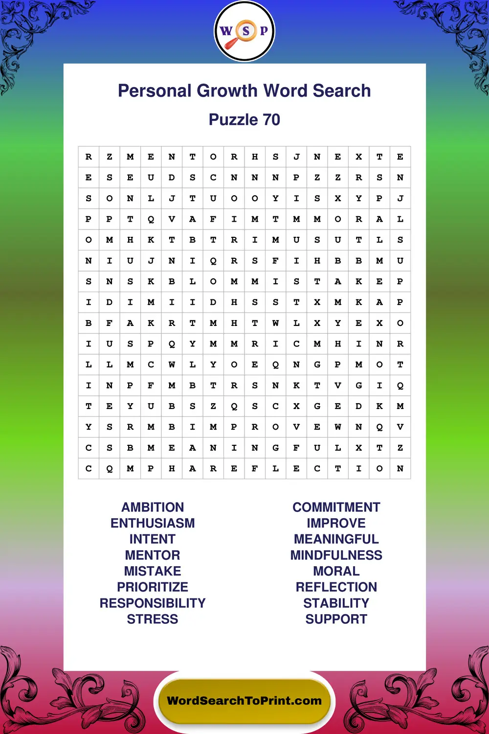 Personal Growth Word Search Puzzle 70