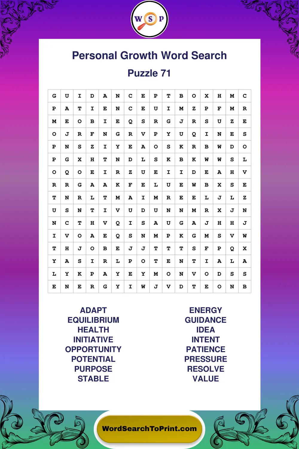 Personal Growth Word Search Puzzle 71