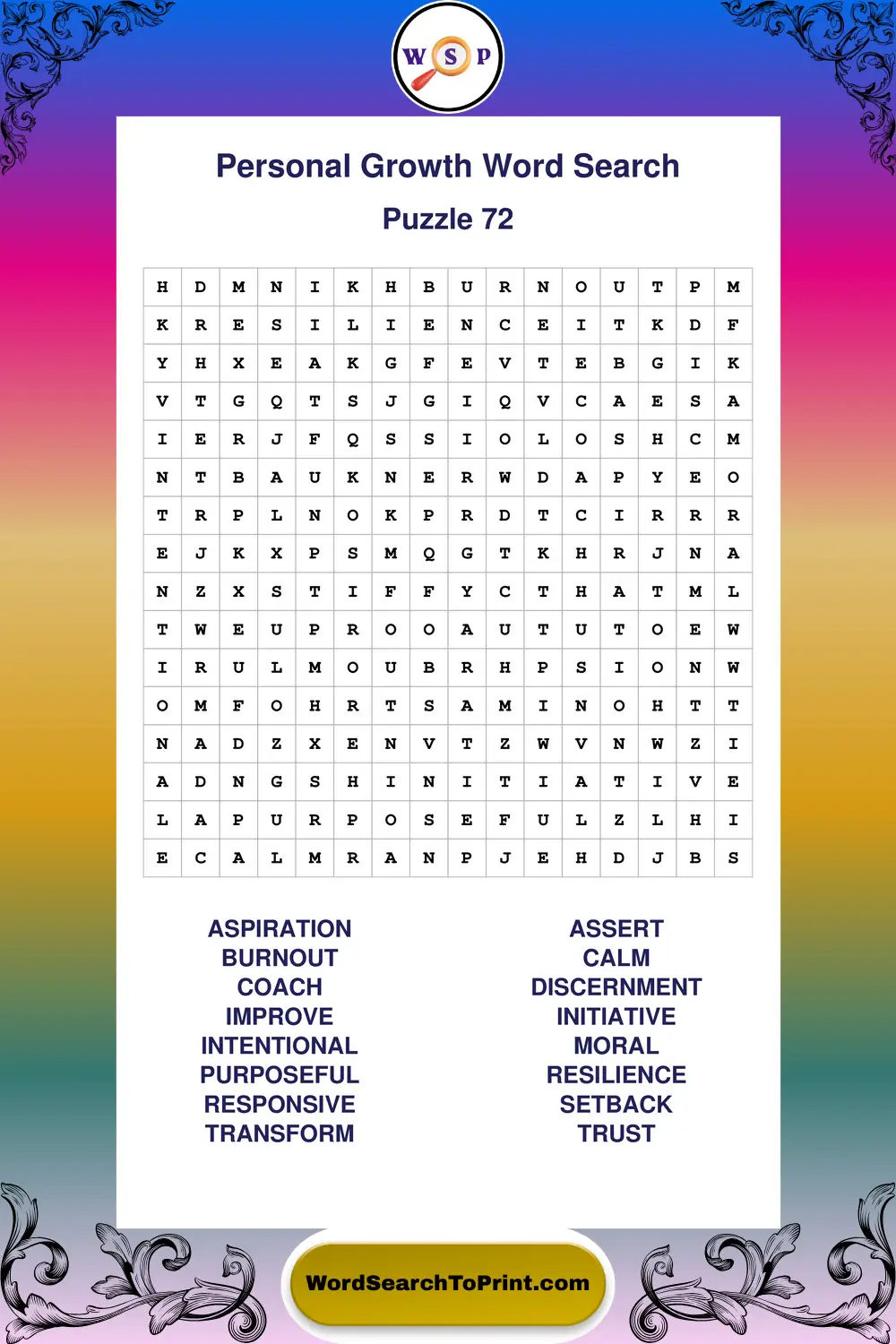 Personal Growth Word Search Puzzle 72