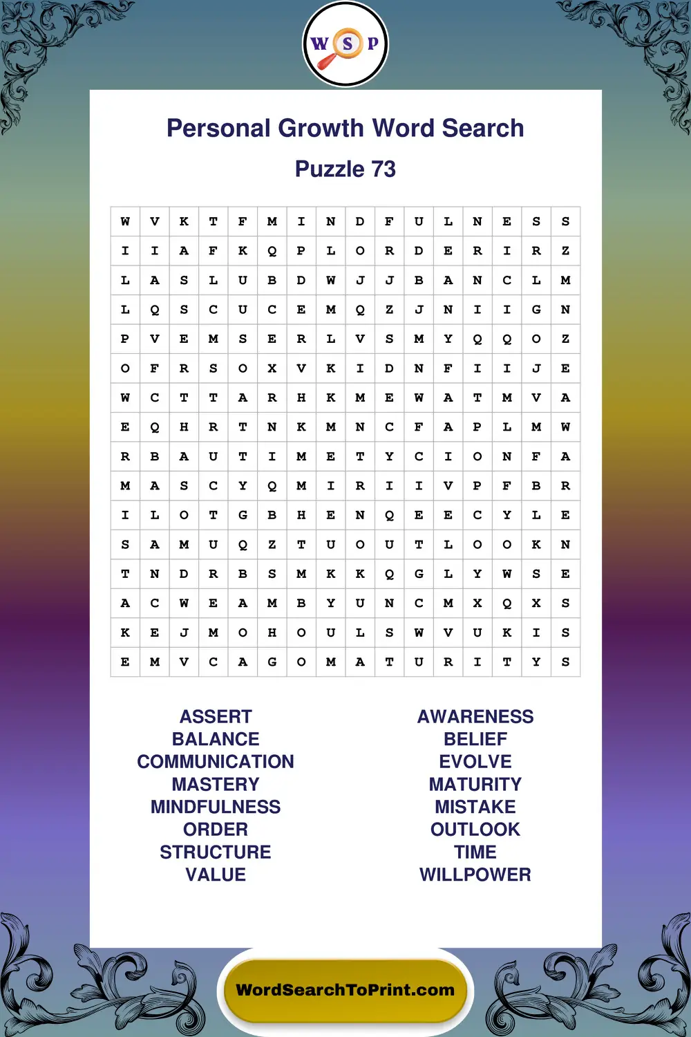 Personal Growth Word Search Puzzle 73