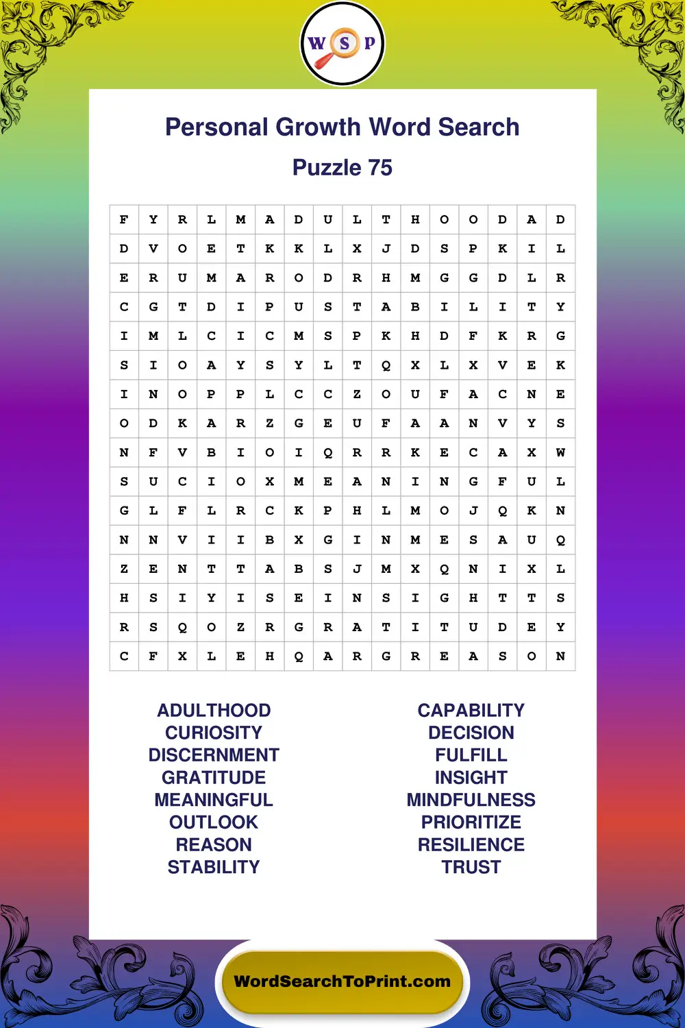 Personal Growth Word Search Puzzle 75
