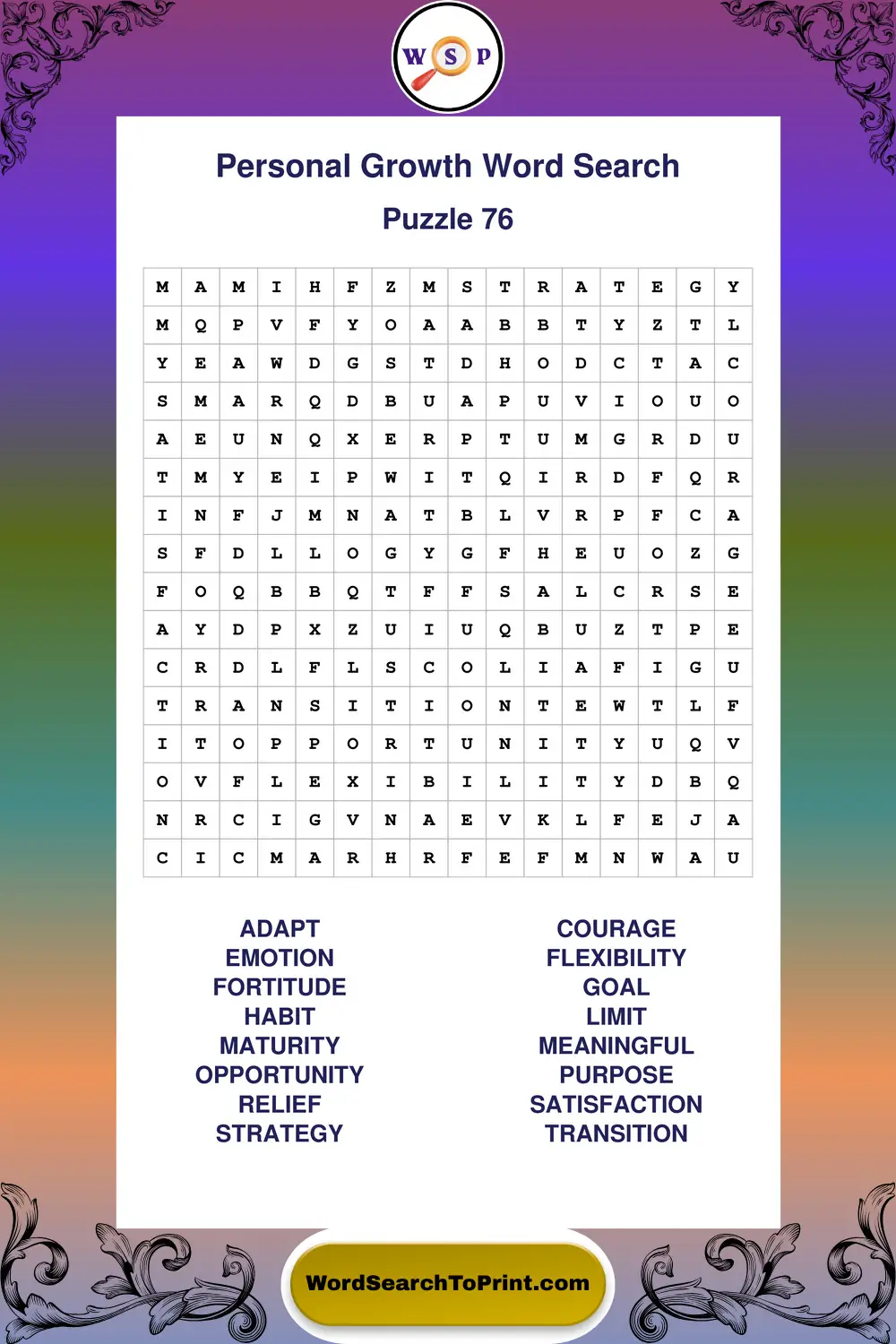 Personal Growth Word Search Puzzle 76