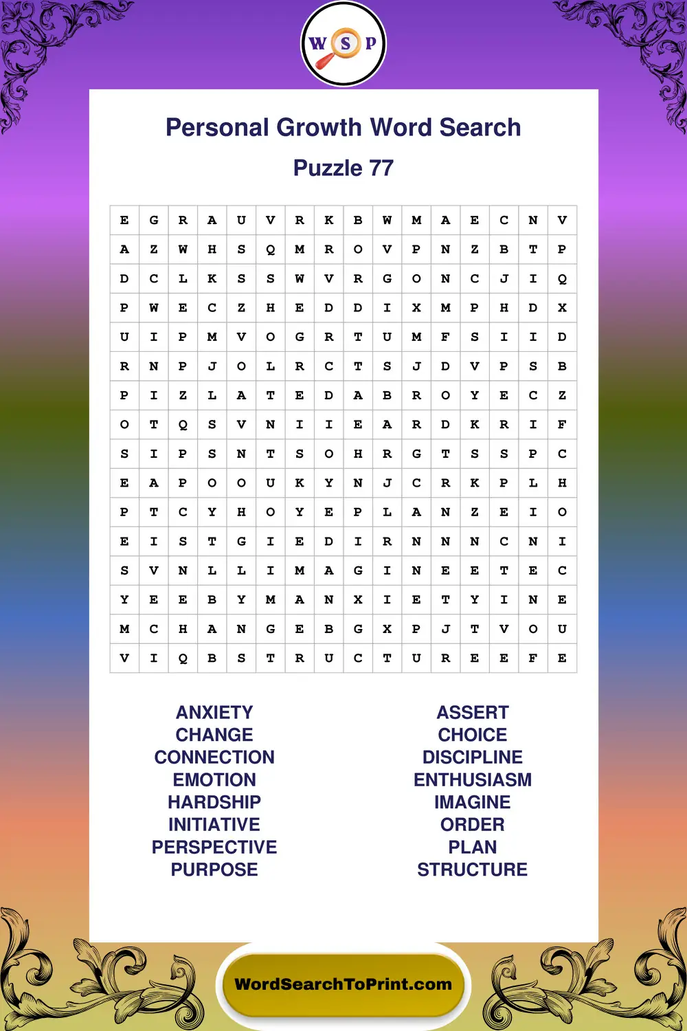 Personal Growth Word Search Puzzle 77