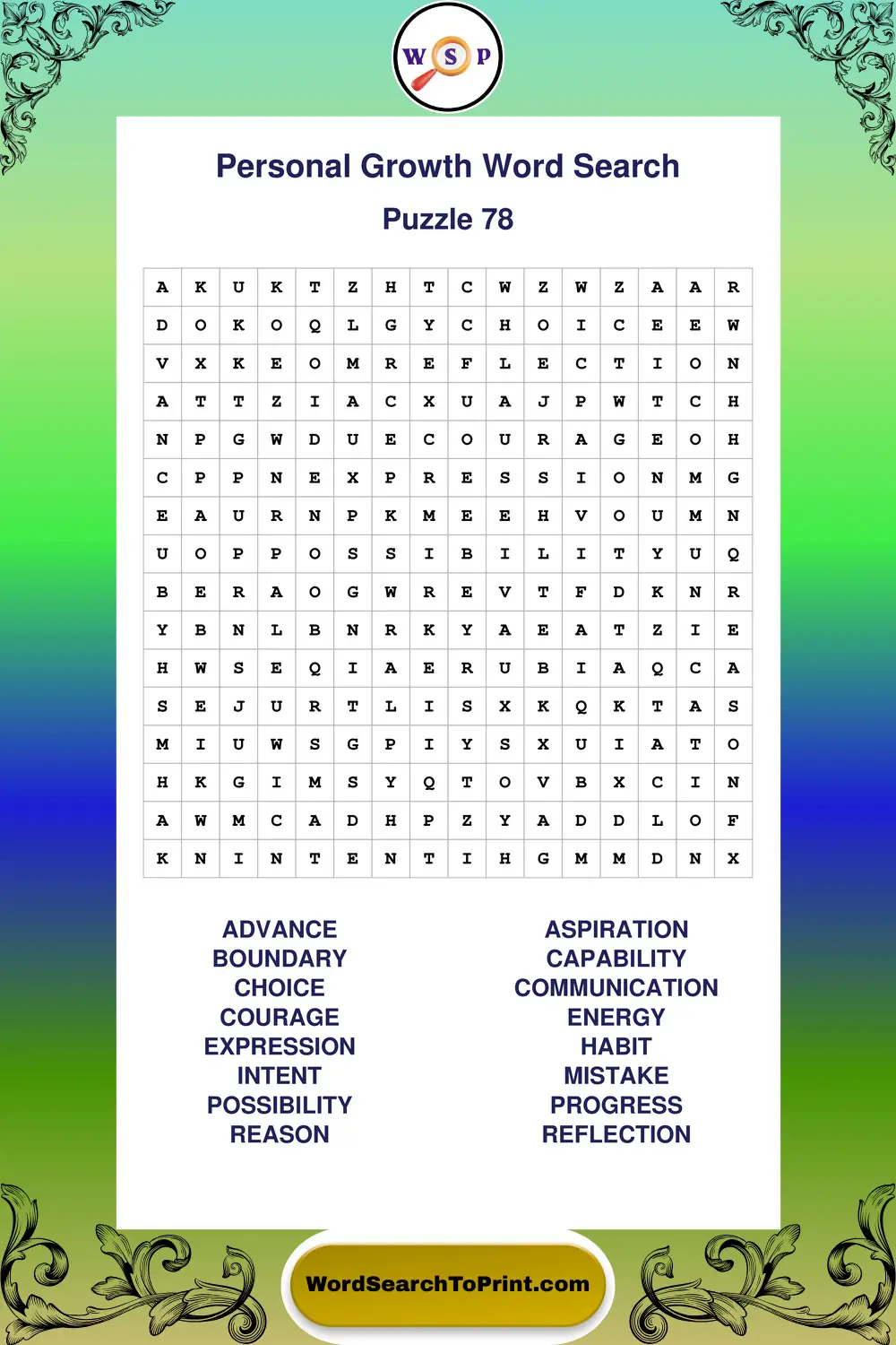Personal Growth Word Search Puzzle 78