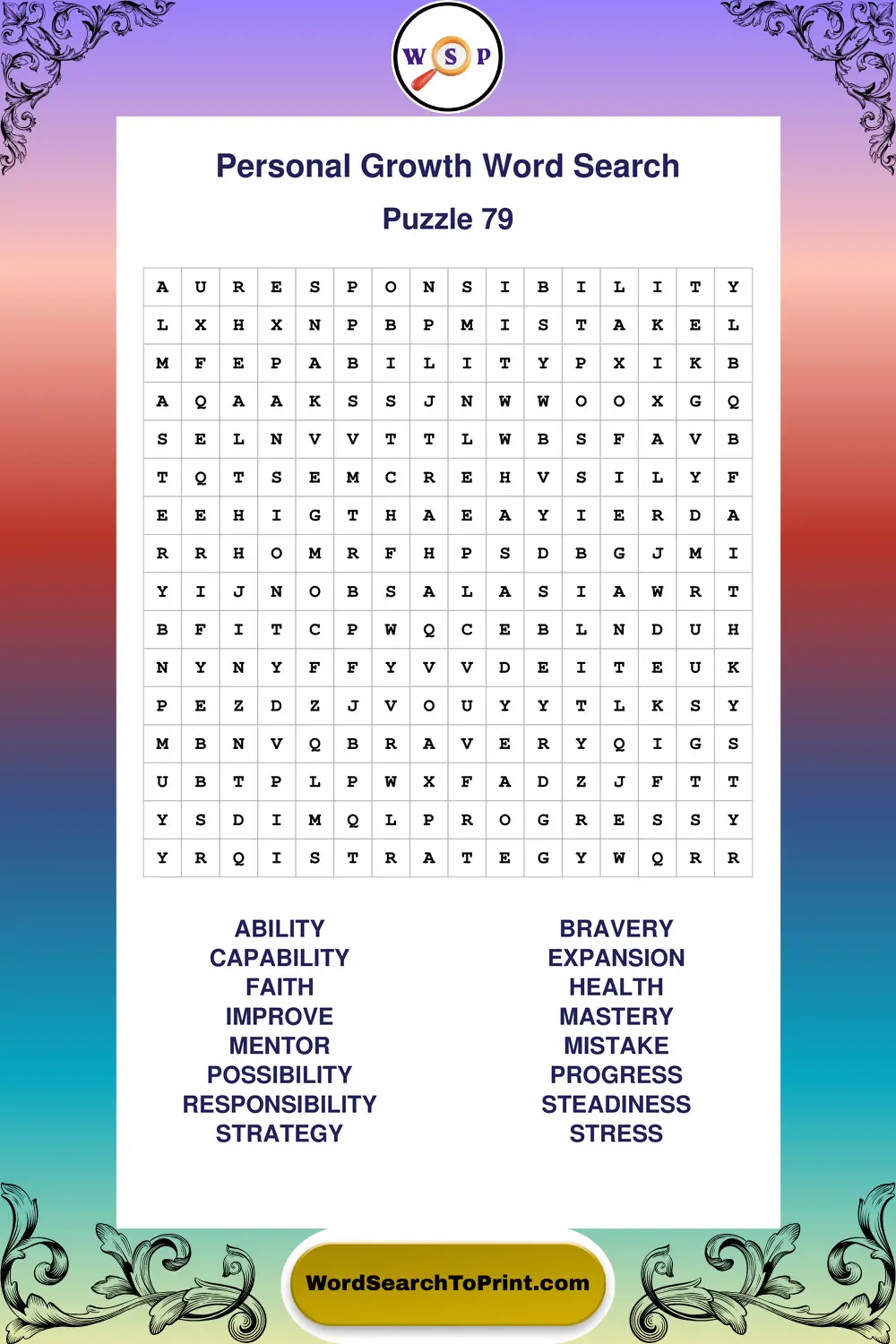 Personal Growth Word Search Puzzle 79