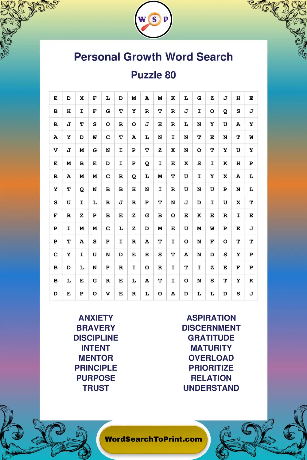Personal Growth Word Search Puzzle 80