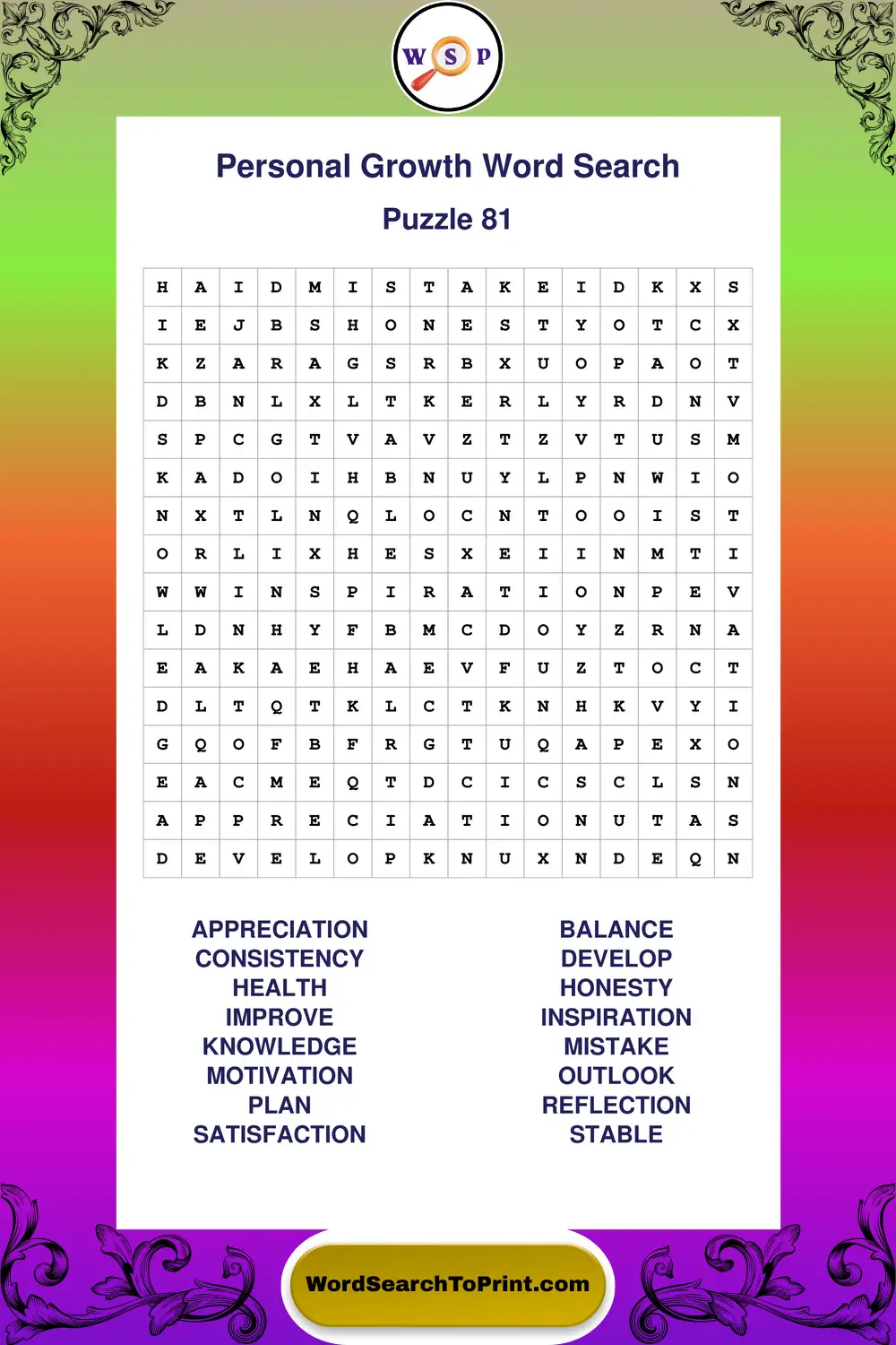 Personal Growth Word Search Puzzle 81