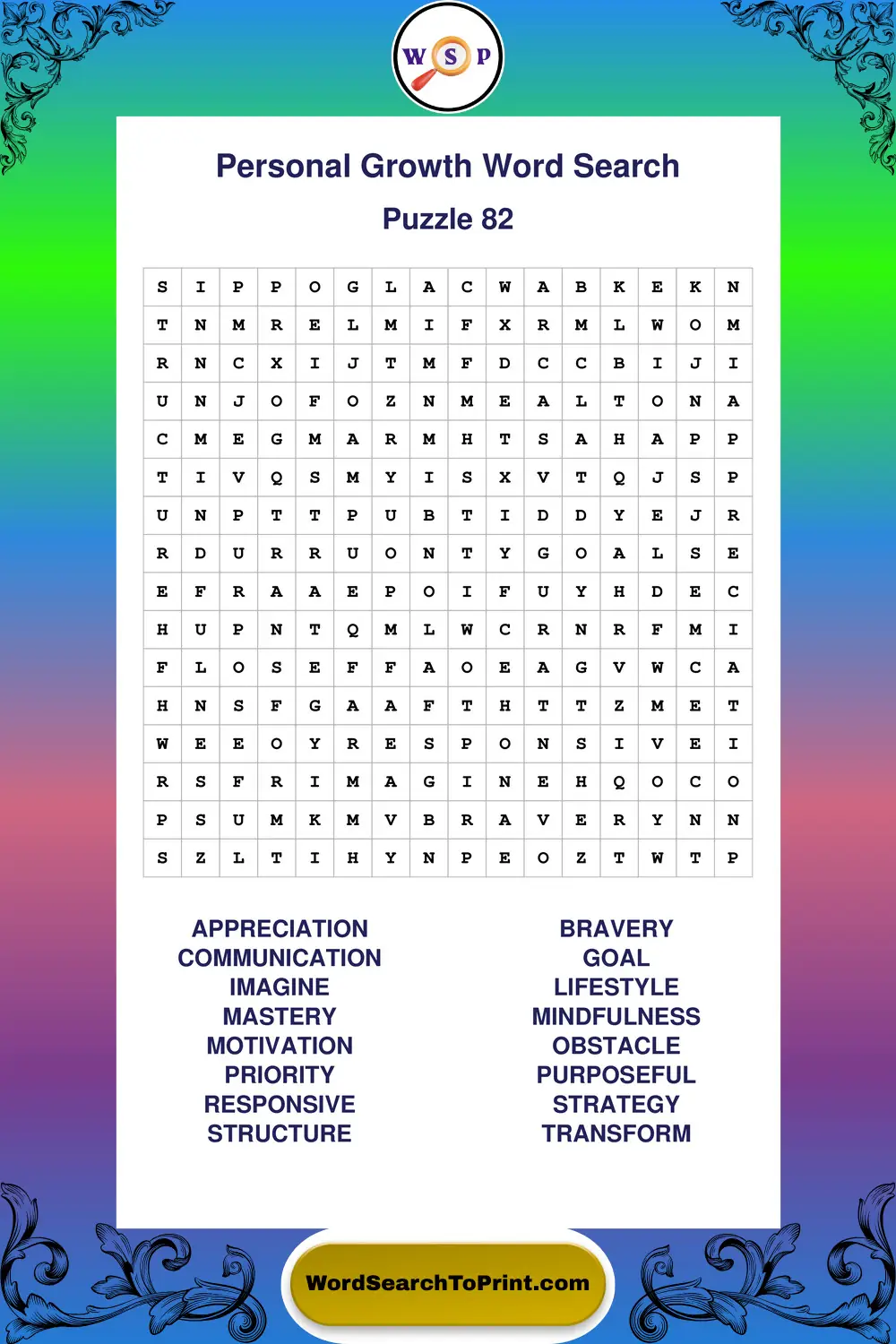 Personal Growth Word Search Puzzle 82