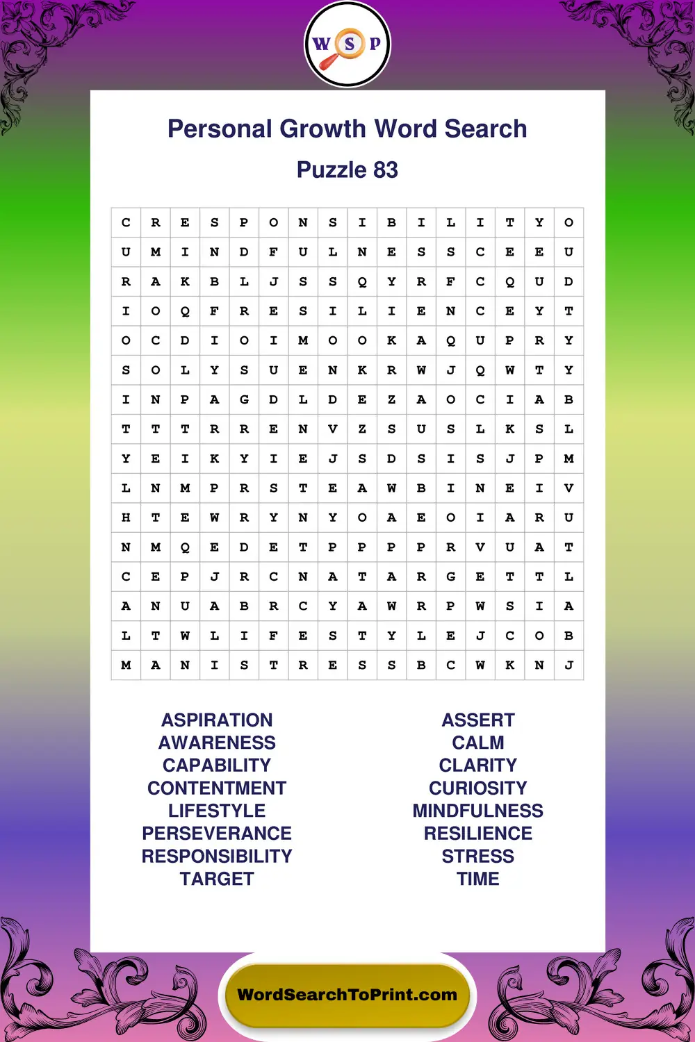 Personal Growth Word Search Puzzle 83