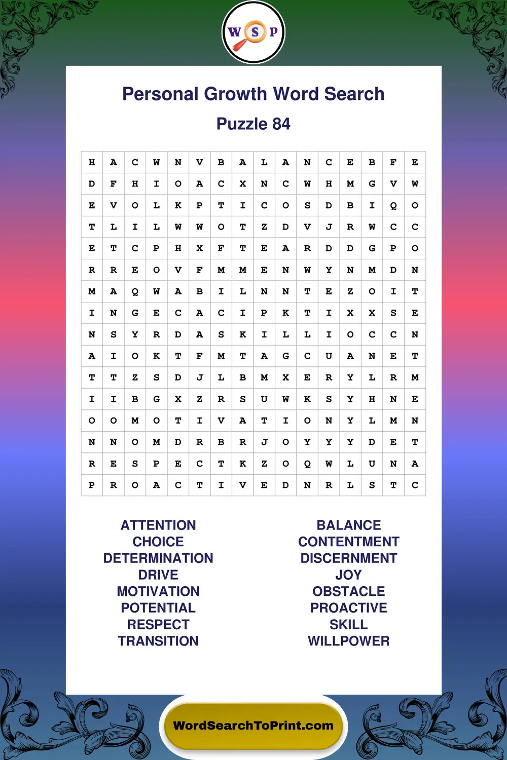 Personal Growth Word Search Puzzle 84