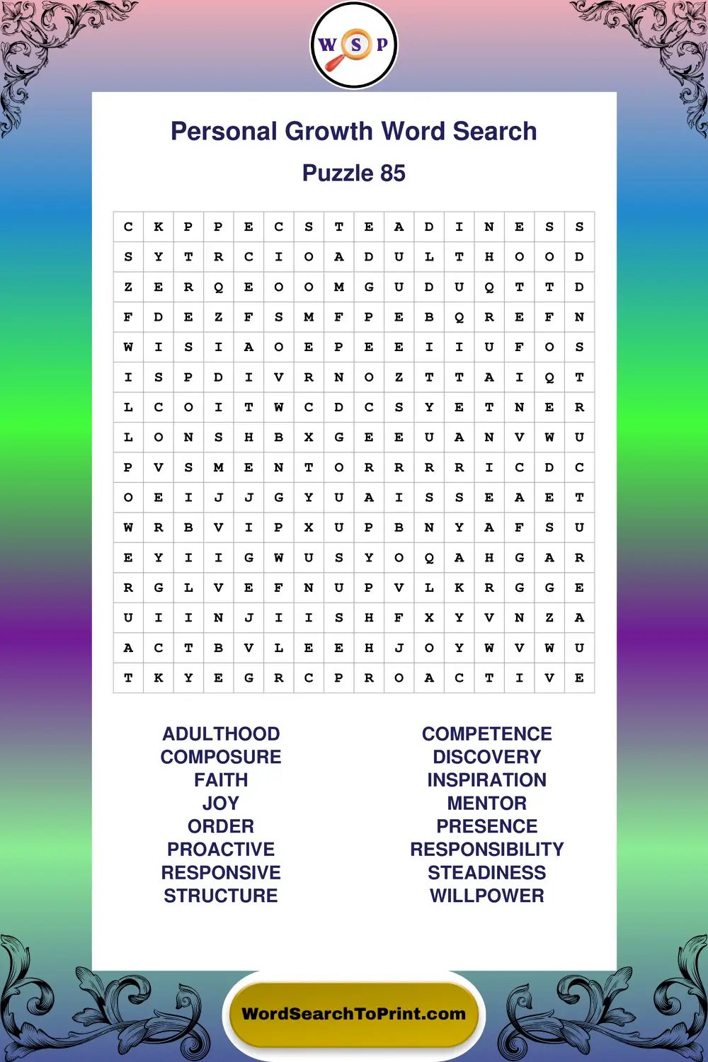Personal Growth Word Search Puzzle 85