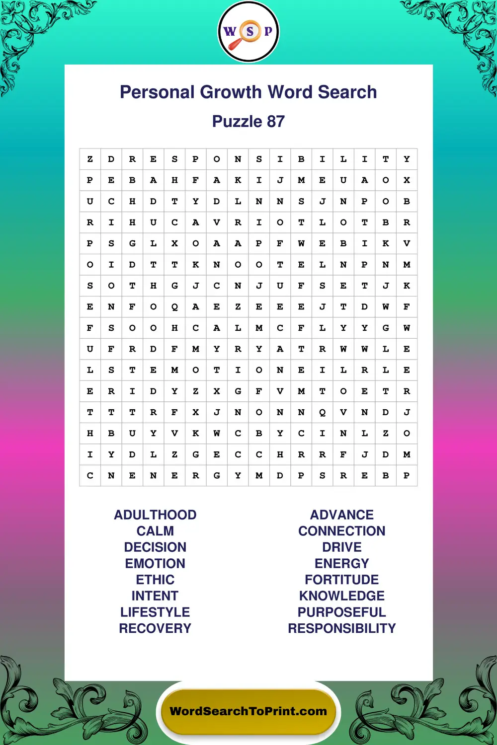 Personal Growth Word Search Puzzle 87