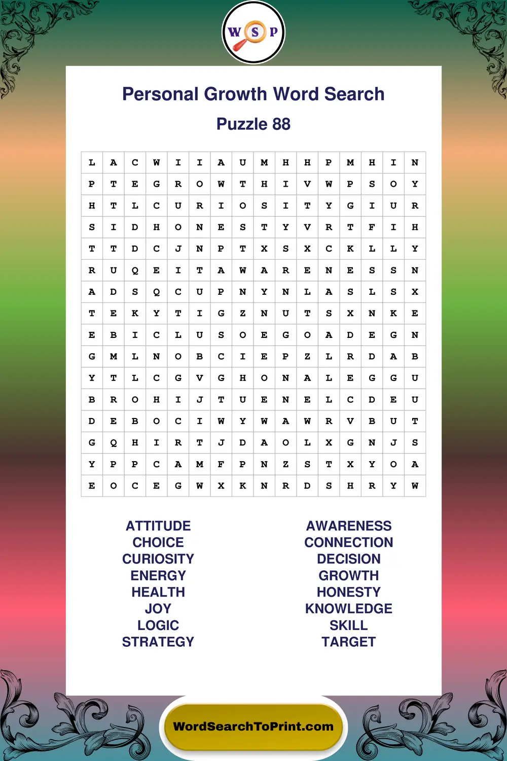 Personal Growth Word Search Puzzle 88