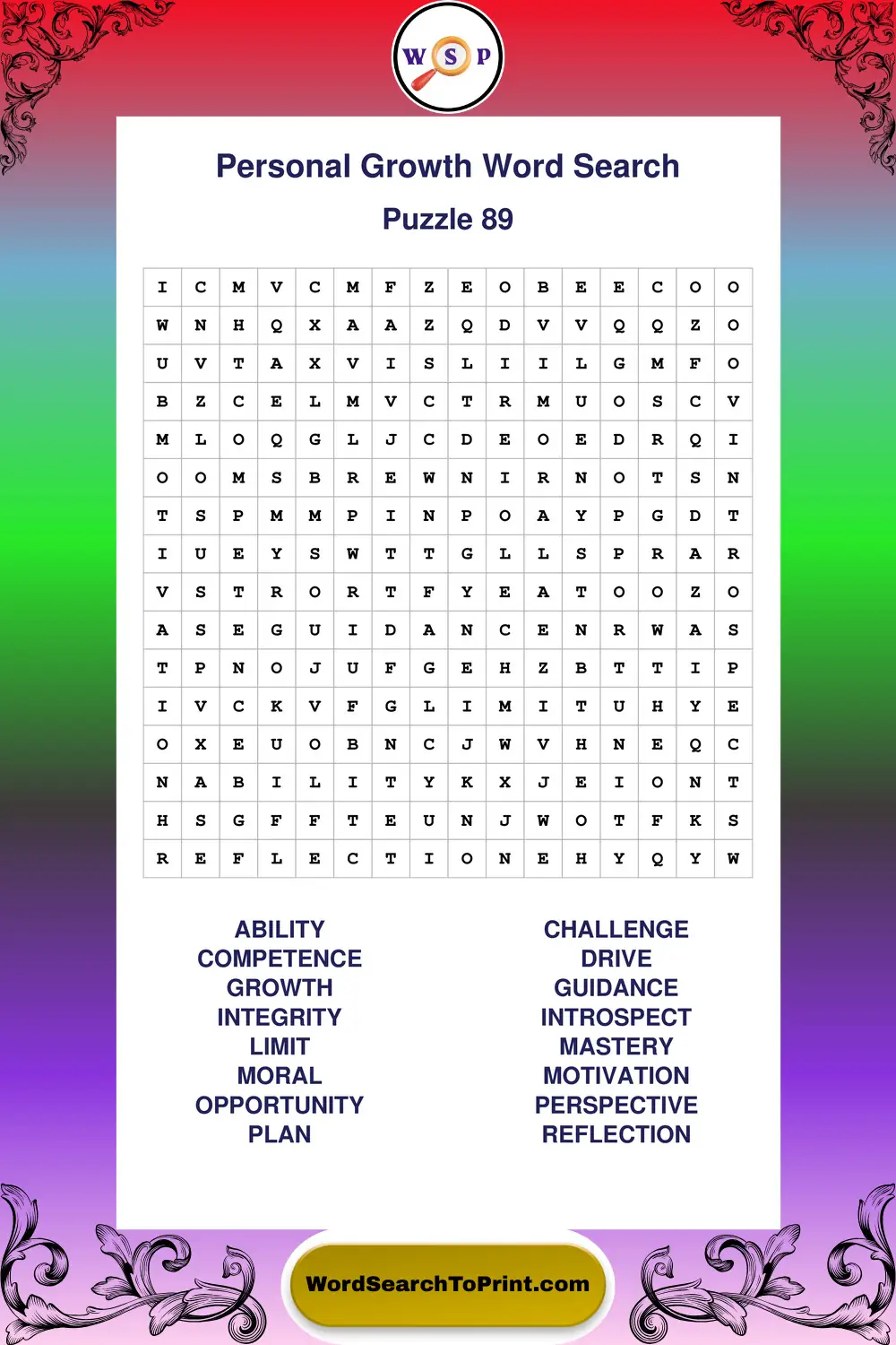 Personal Growth Word Search Puzzle 89