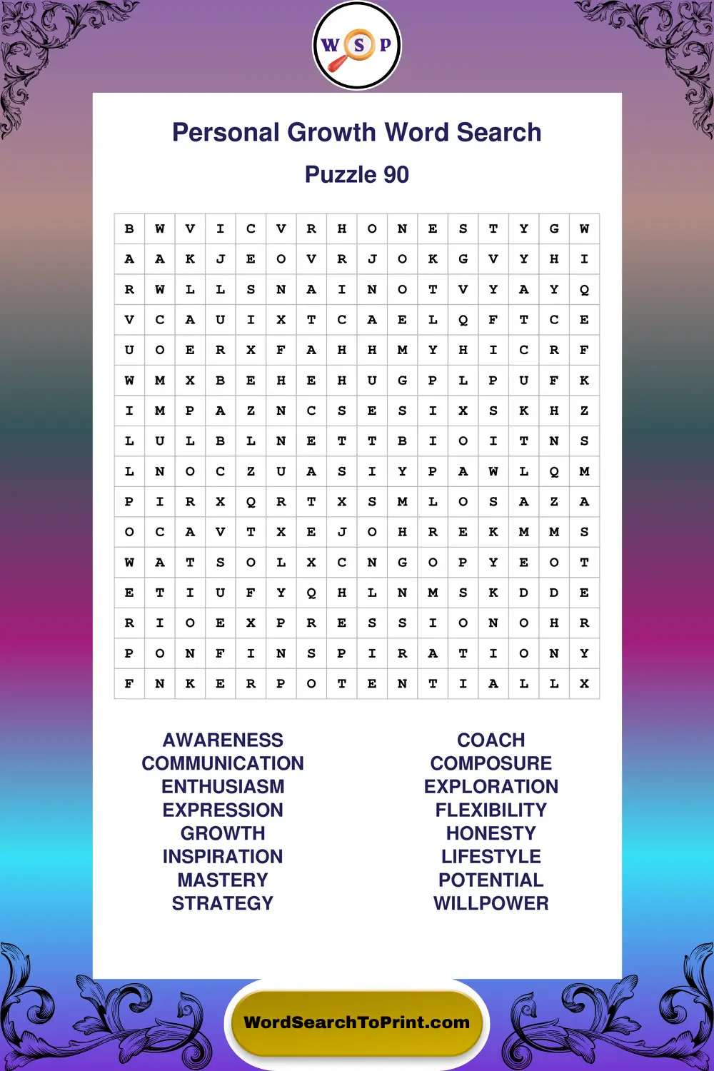 Personal Growth Word Search Puzzle 90