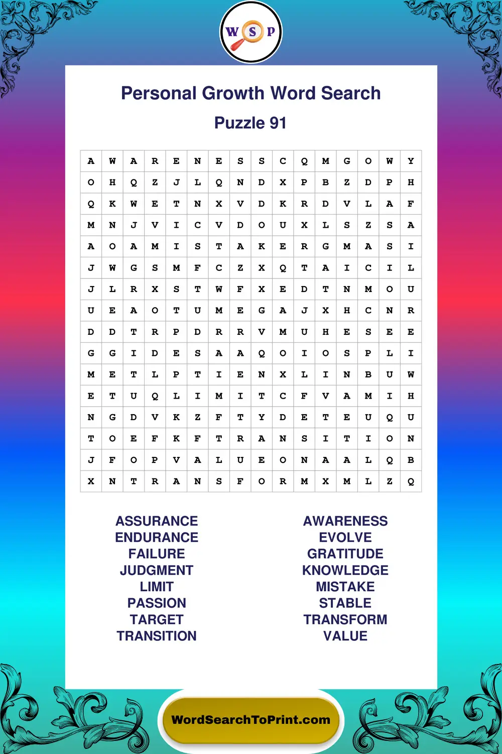 Personal Growth Word Search Puzzle 91
