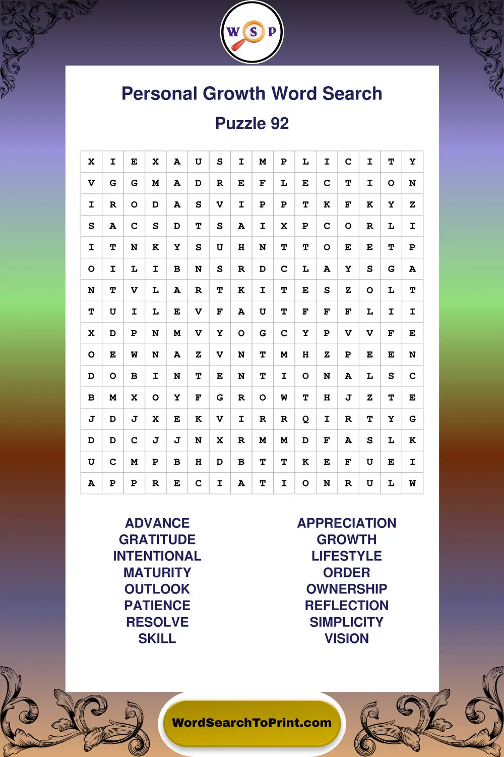 Personal Growth Word Search Puzzle 92