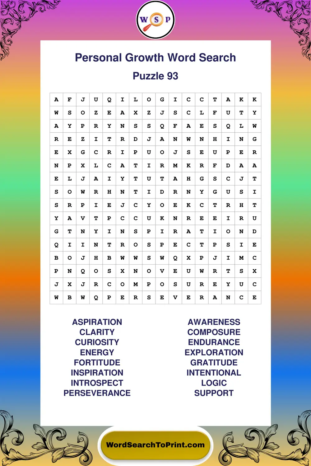 Personal Growth Word Search Puzzle 93