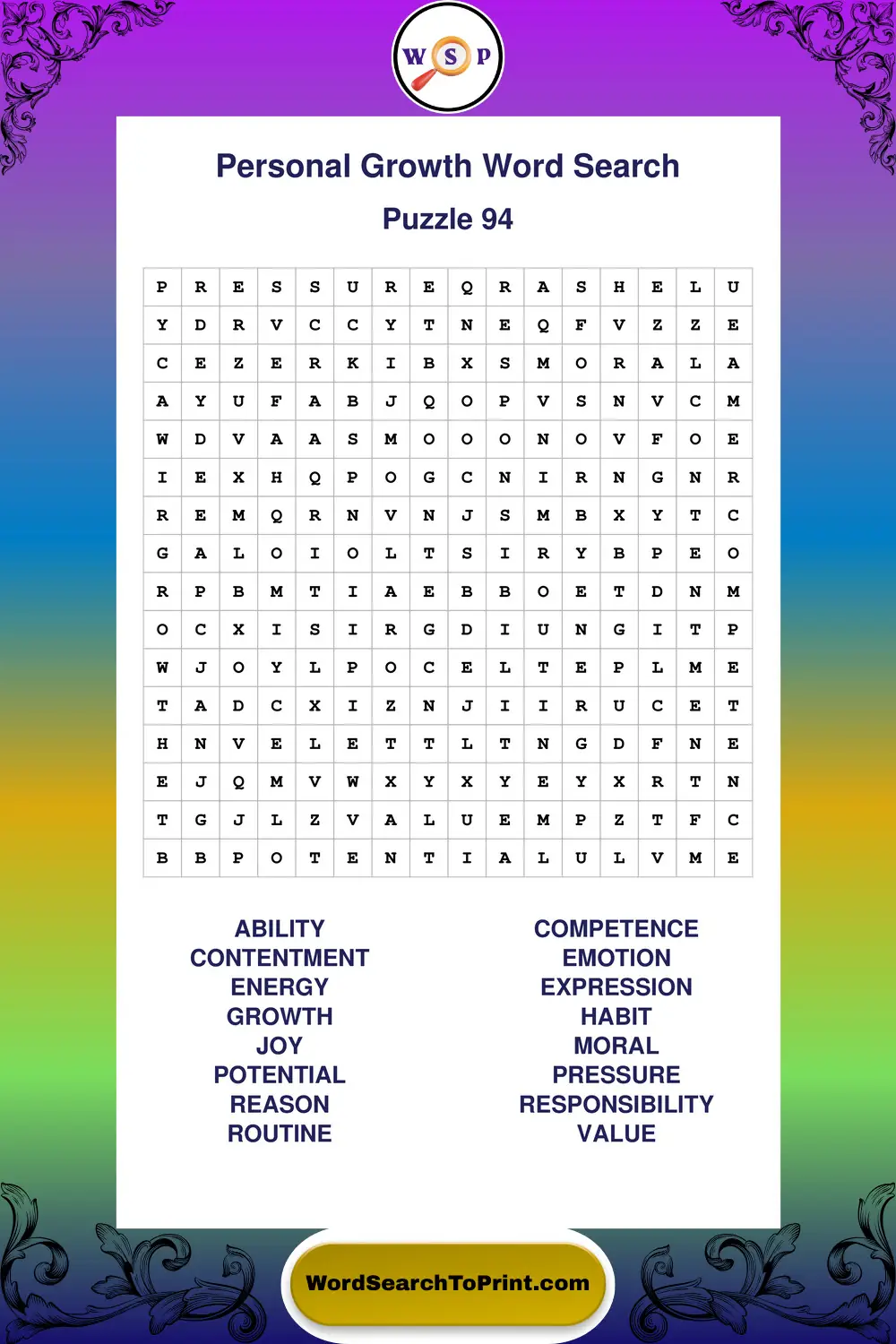 Personal Growth Word Search Puzzle 94