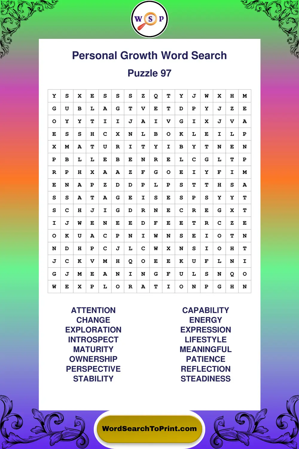 Personal Growth Word Search Puzzle 97