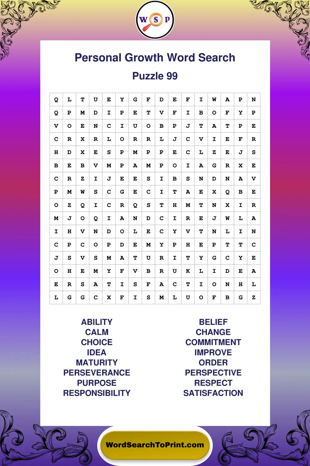 Personal Growth Word Search Puzzle 99