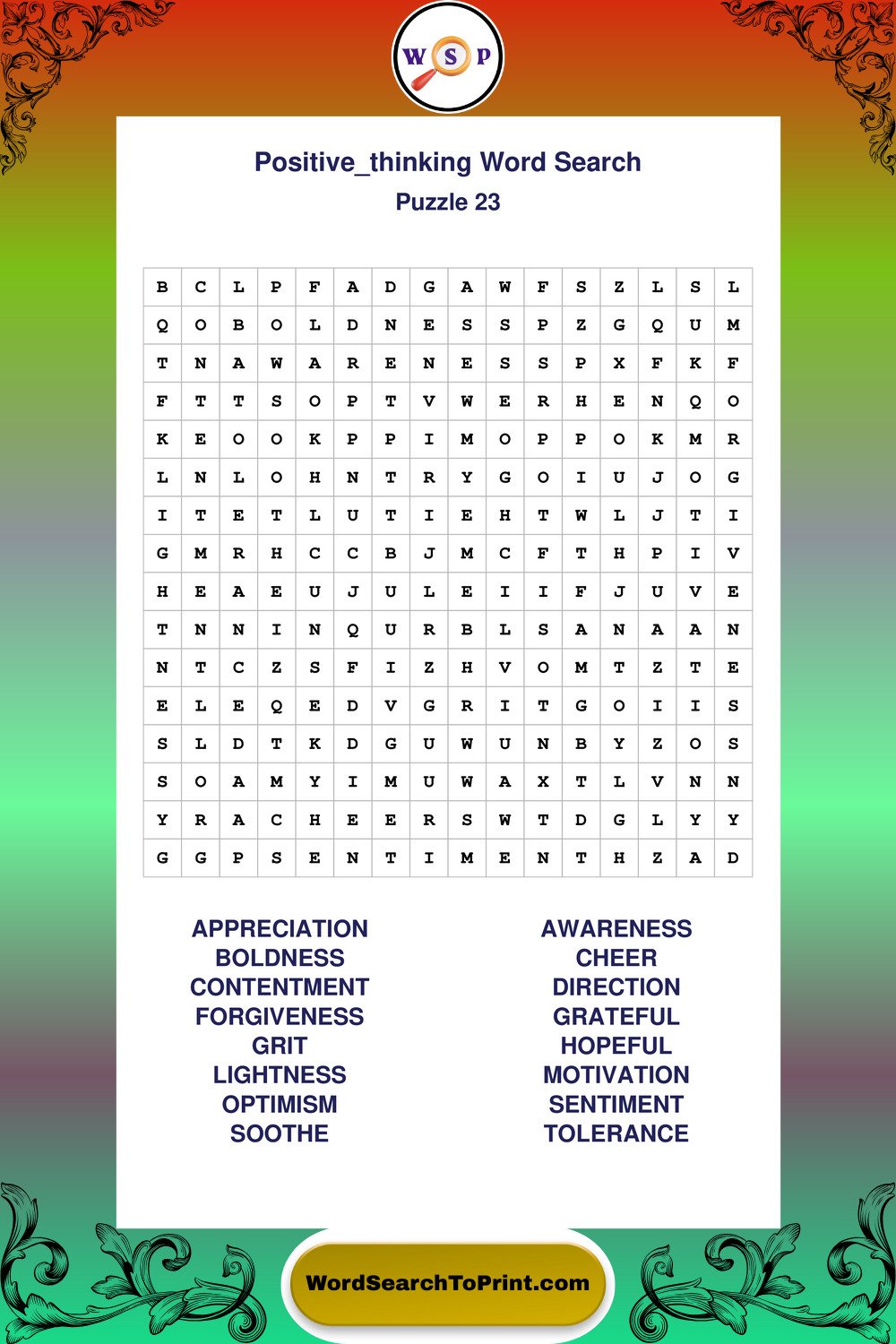 Positive Thinking Word Search Puzzle 23