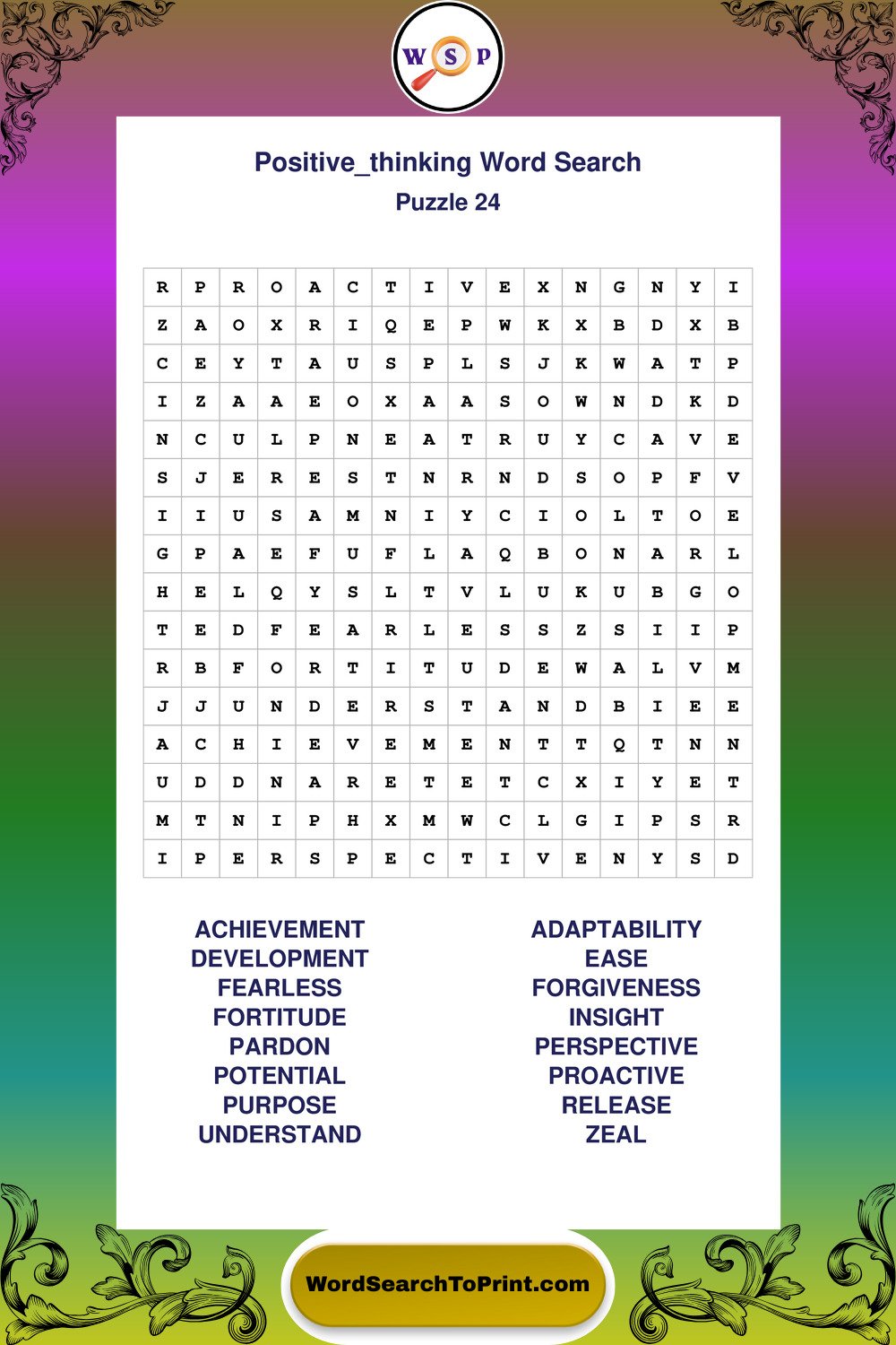 Positive Thinking Word Search Puzzle 24