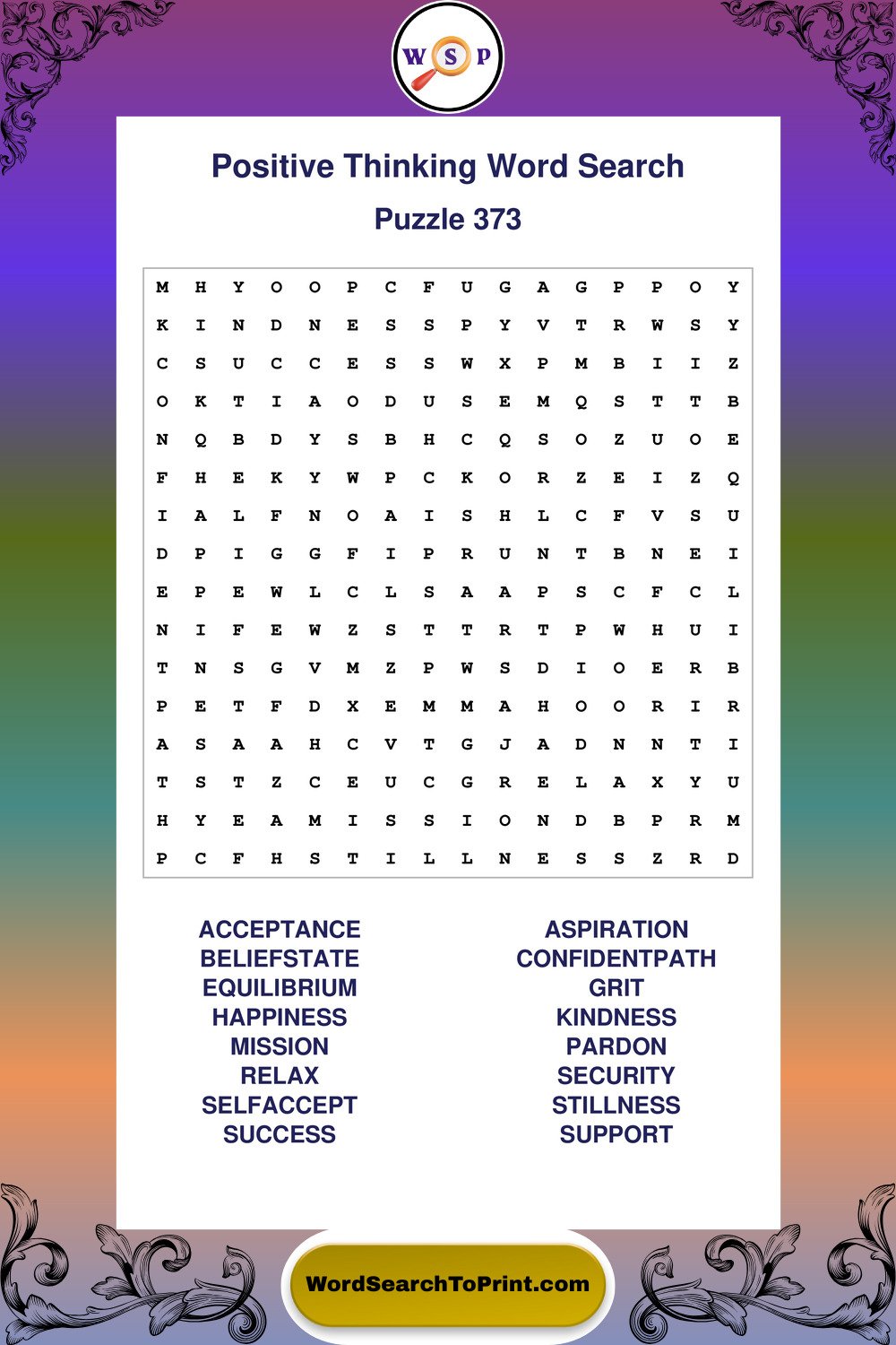 Positive Thinking Word Search Puzzle 373