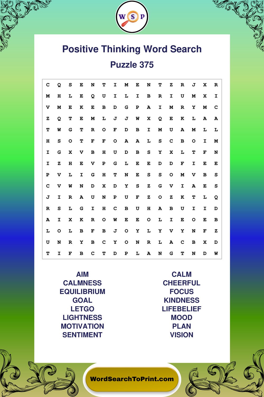 Positive Thinking Word Search Puzzle 375