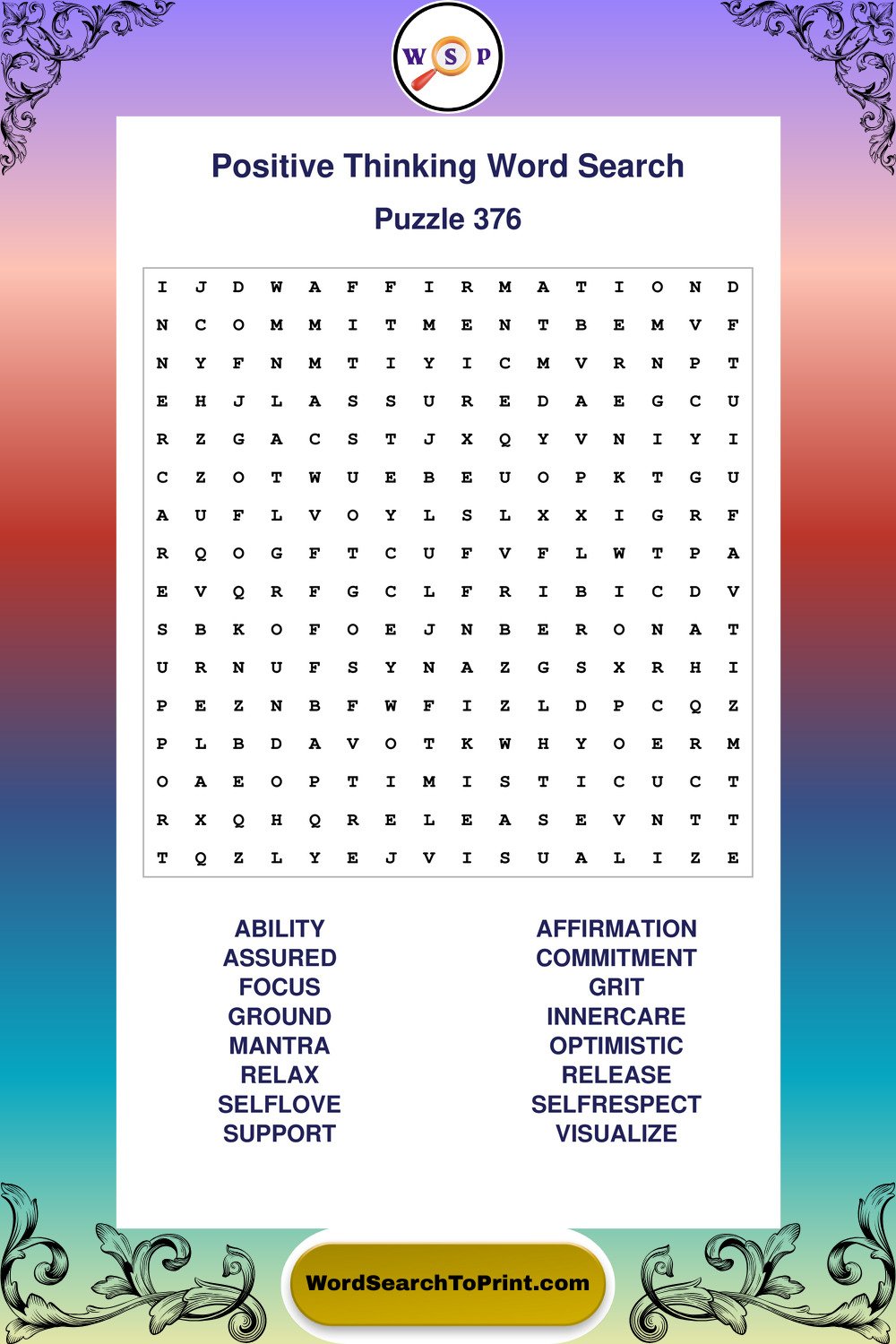 Positive Thinking Word Search Puzzle 376