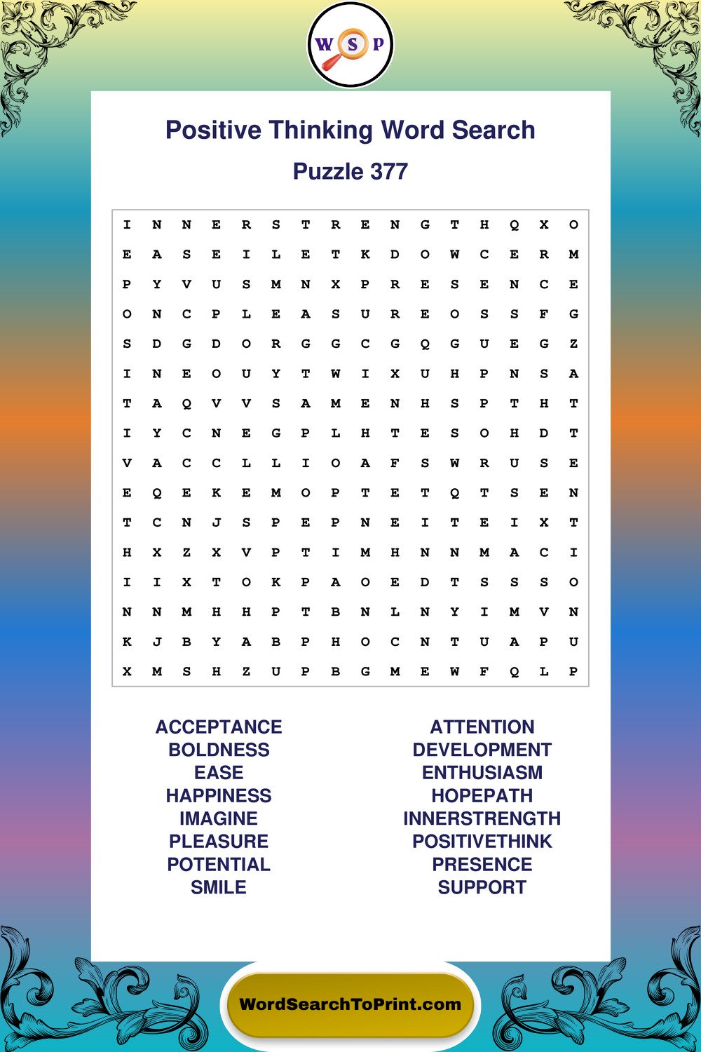 Positive Thinking Word Search Puzzle 377