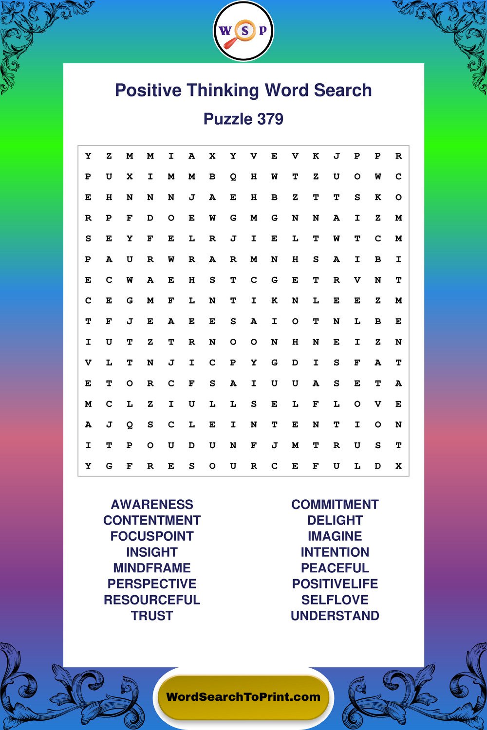 Positive Thinking Word Search Puzzle 379