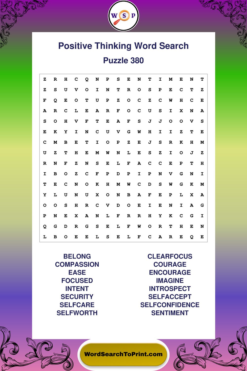 Positive Thinking Word Search Puzzle 380