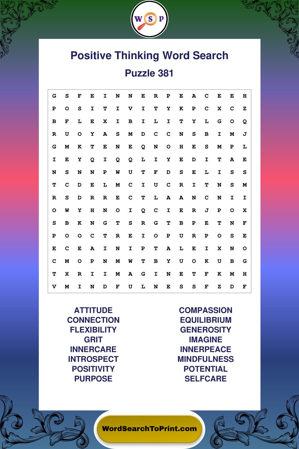 Positive Thinking Word Search Puzzle 381