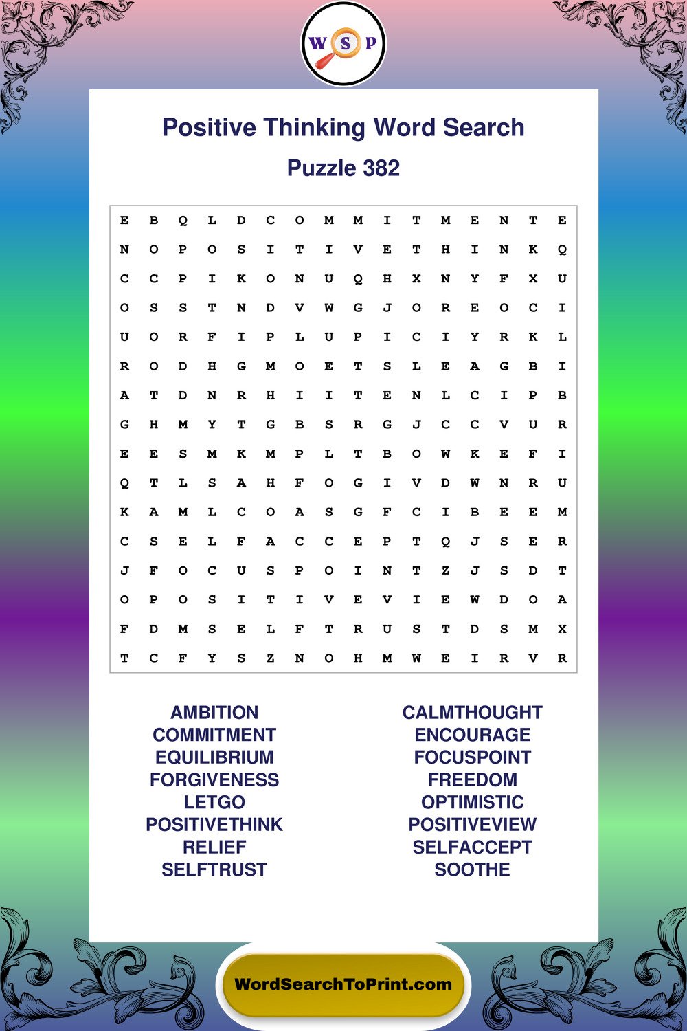Positive Thinking Word Search Puzzle 382