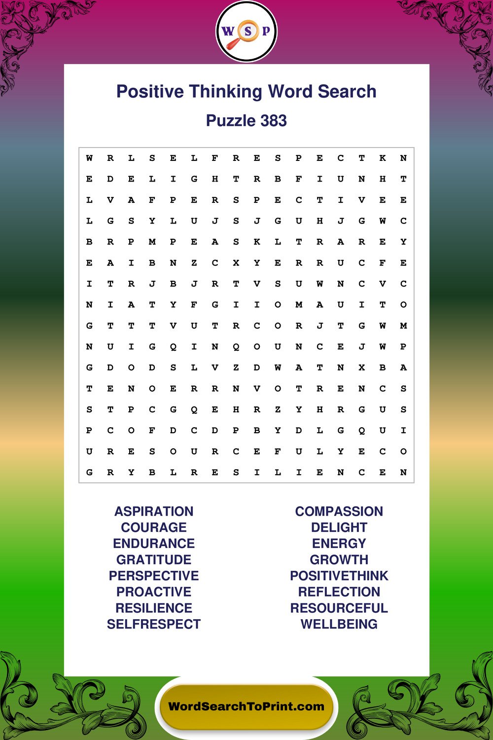 Positive Thinking Word Search Puzzle 383
