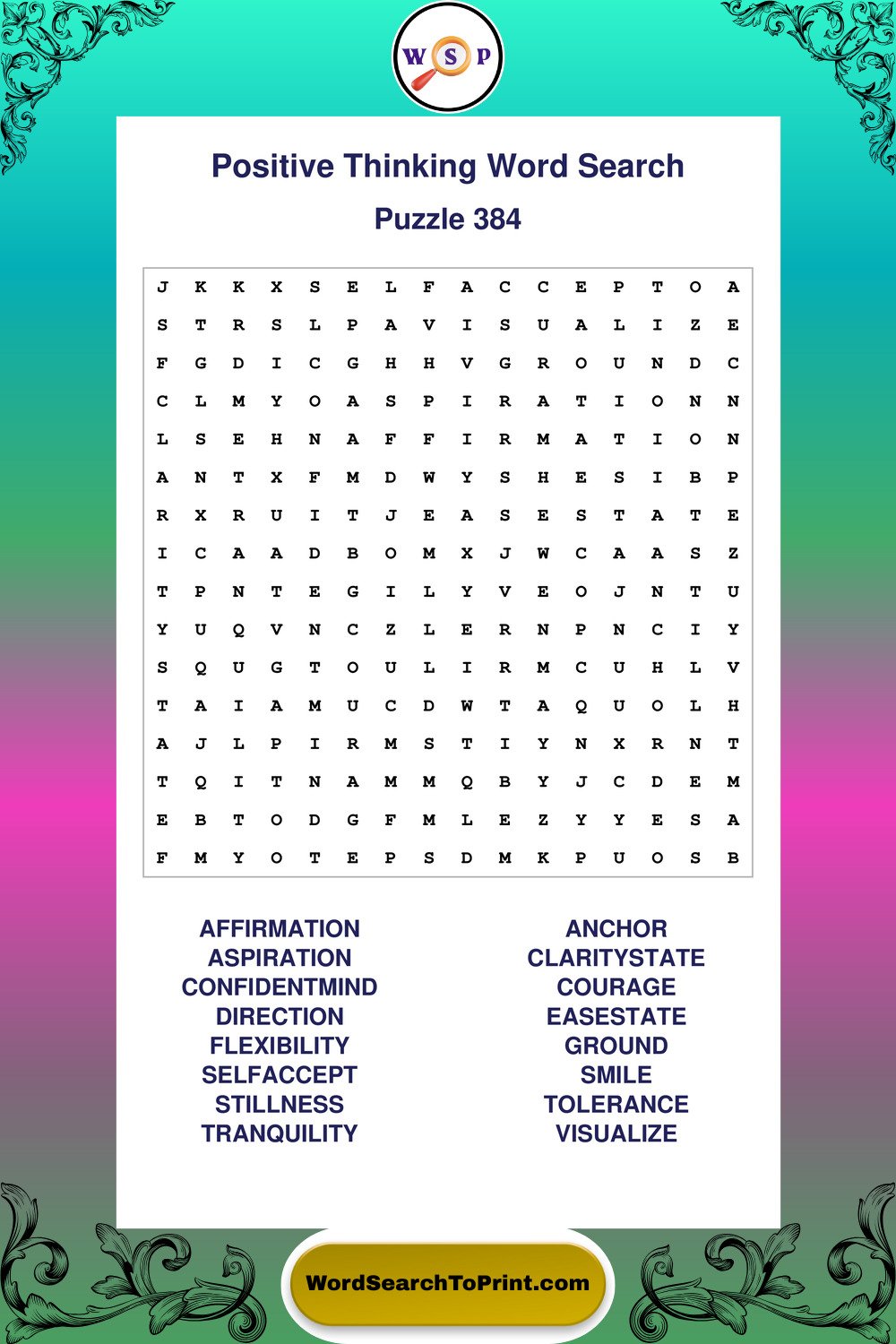 Positive Thinking Word Search Puzzle 384
