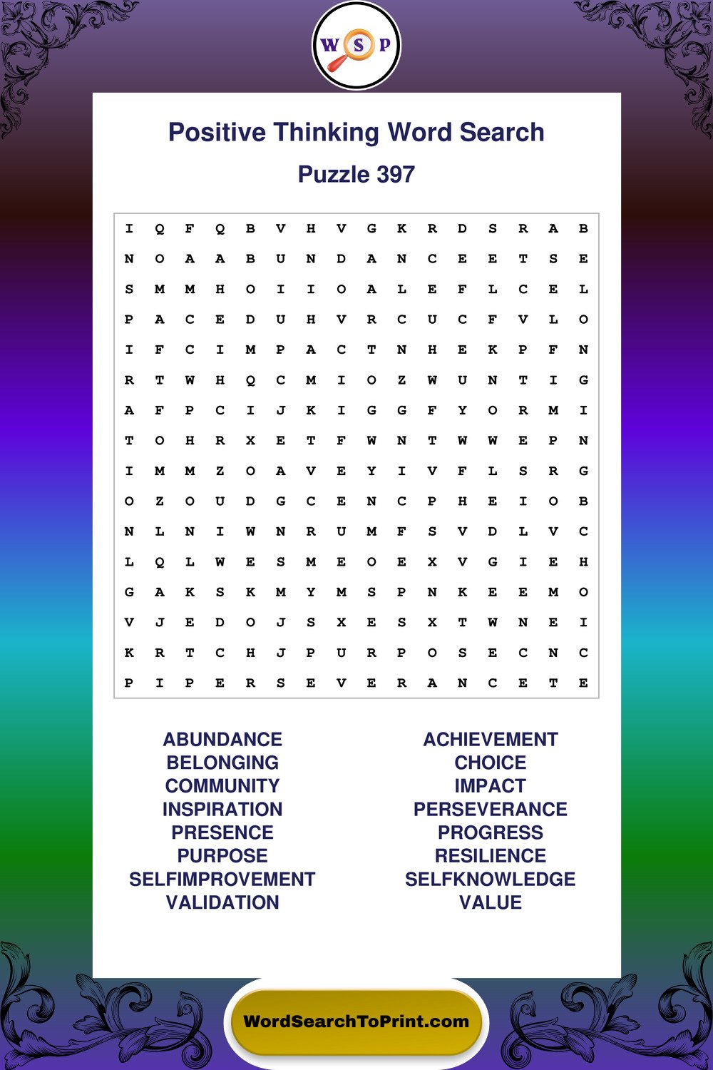 Positive Thinking Word Search Puzzle 397
