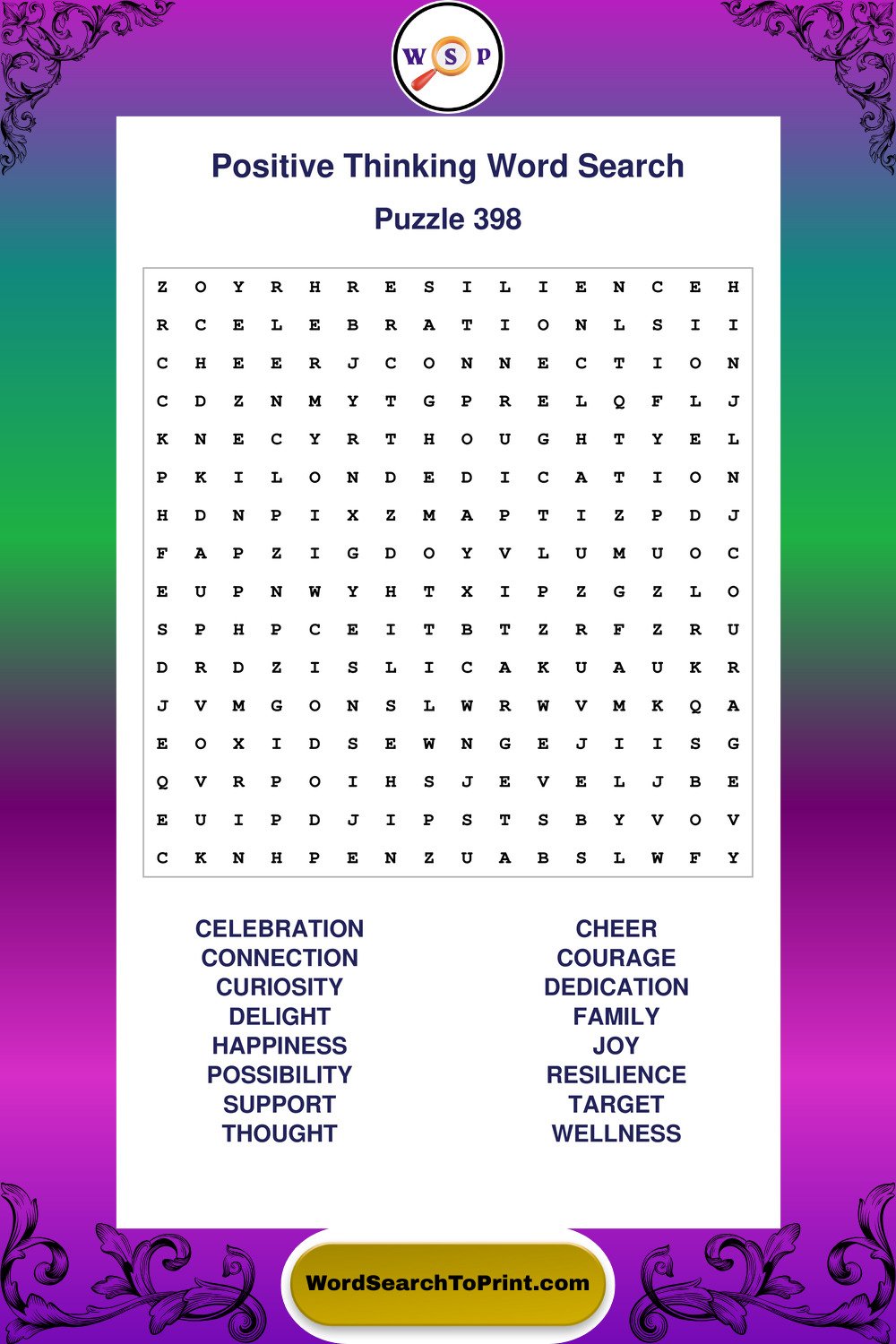 Positive Thinking Word Search Puzzle 398