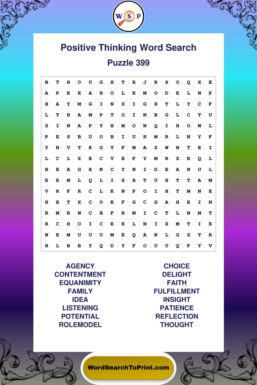 Positive Thinking Word Search Puzzle 399