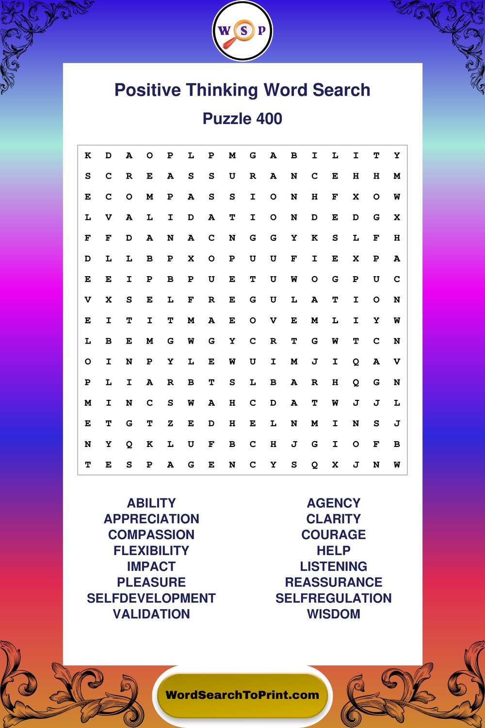 Positive Thinking Word Search Puzzle 400