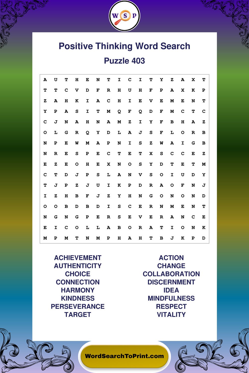 Positive Thinking Word Search Puzzle 403