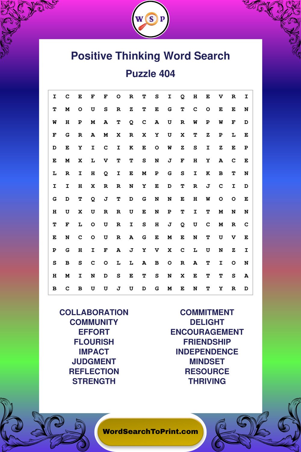 Positive Thinking Word Search Puzzle 404
