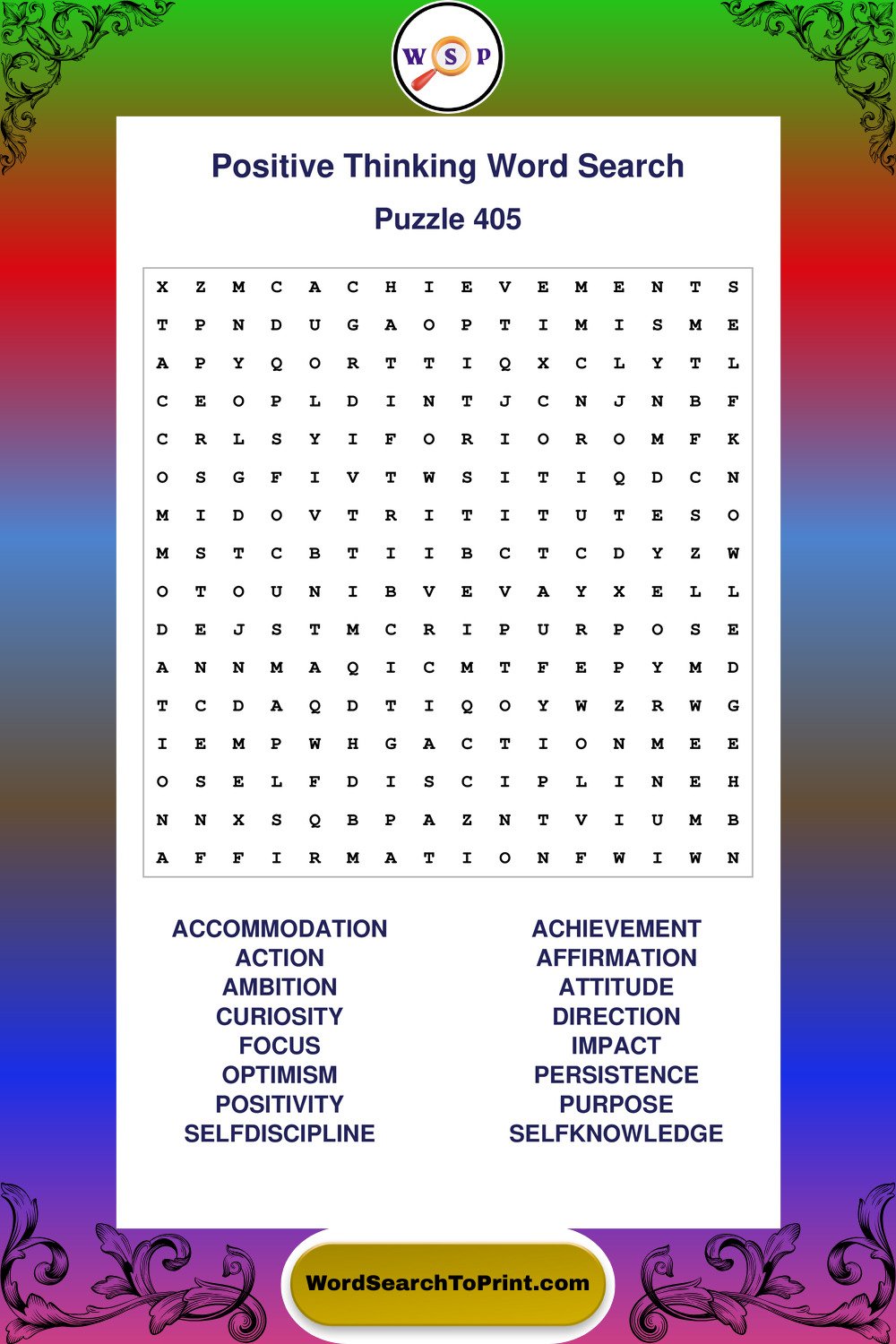 Positive Thinking Word Search Puzzle 405
