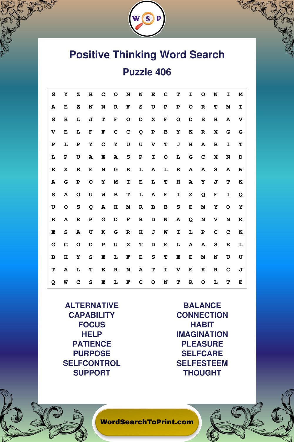 Positive Thinking Word Search Puzzle 406