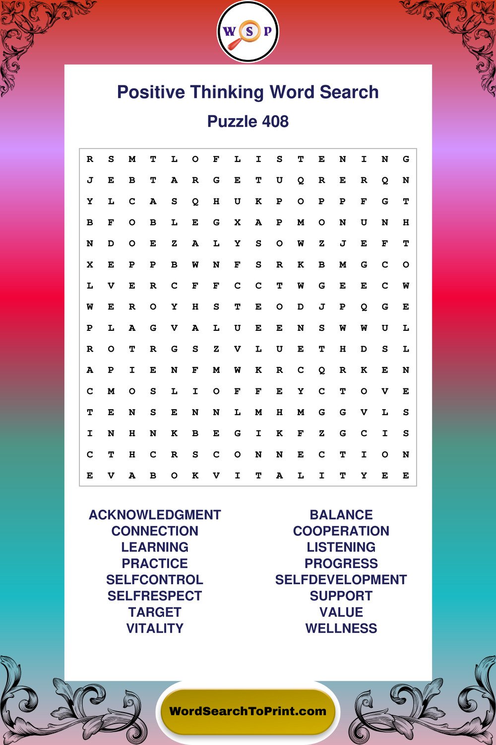 Positive Thinking Word Search Puzzle 408