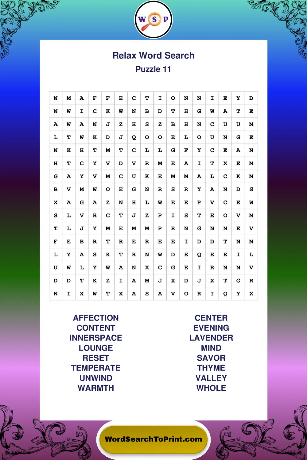 Relax Word Search Puzzle 11